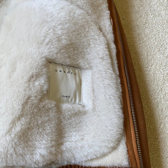 Sandro cognac leather shearling bomber jacket - Picture 6 of 7